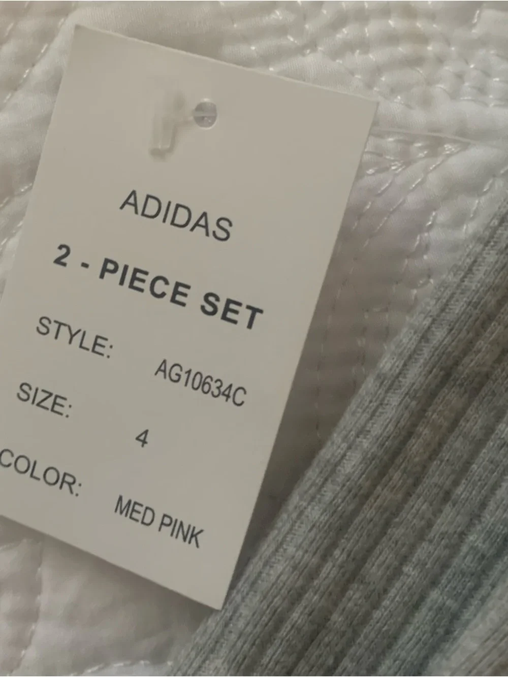 adidas girl’s Pink Crewneck Sweatshirt and Gray Ribbed Leggings Set